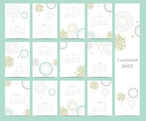 2023 calendar with firework on white background