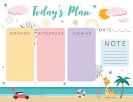 pastel cute planner with firework,beach.Can use for printable,scrapbook,diary vector