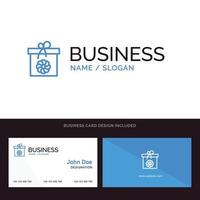 caja de regalo flor primavera azul logotipo comercial y plantilla de tarjeta de presentación diseño frontal y posterior vector