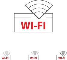 dispositivo de servicio wifi del hotel conjunto de iconos de línea negra en negrita y delgada vector