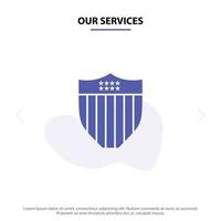 nuestros servicios american shield security usa plantilla de tarjeta web de icono de glifo sólido vector