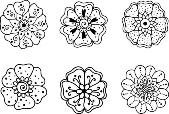 Black and white set with flowers. Vector flowers. Contour vector icons for the design of websites and interfaces, mobile applications, postcards, advertising, web design, logo, packaging, holidays.