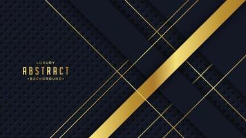 Banner web elegant 3D abstract black stripes shapes with lighting shiny golden diagonal lines on dark background template luxury style. vector