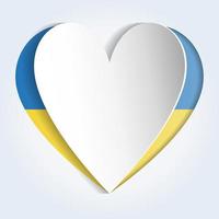 Ukrainian flag and heart in paper cut style. Vector illustration.