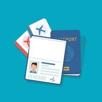 pasaporte y boleto de avión, icono de boleto de tarjeta de embarque vector
