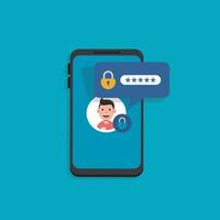 Mobile phone unlocked notification button and password field vector