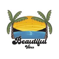 beautiful vibes by the sea with palm trees for t-shirt design and print vector