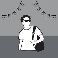 A simple man design holding his bag in the back , made with white and black elements vector