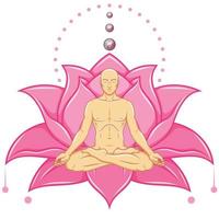 Vector design of Man Meditating with lotus background