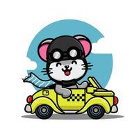 Cute mouse driving a yellow car vector