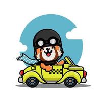 Cute red panda driving a yellow car vector