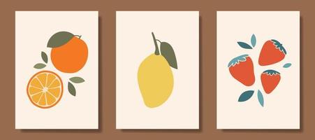 Wall decoration vector set. Abstract art image of fruits in pastel colors. Abstract Art designs for prints, covers, wallpapers, wall art. Minimal and natural. Vector illustration.