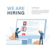 Staffing and recruiting business concept with illustration of corporate recruiters choosing employee candidates vector