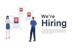 We are hiring concept with corporate recruiters choosing employee candidates illustration vector