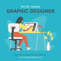 We are hiring graphic designer, creative people, artist. Illustration of woman designer vector