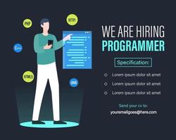 Programmer job vacancy template with people illustration vector