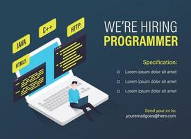 Programmer job vacancy template. Staffing and recruiting business concept vector