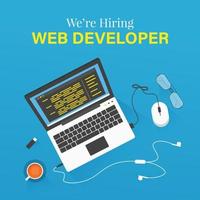 Web developer vacancy template with laptop illustration vector