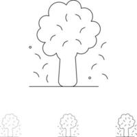 Tree Apple Apple Tree Nature Spring Bold and thin black line icon set vector