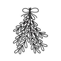 Christmas doodle sprig of white mistletoe tied with bow vector illustration