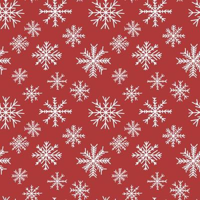Cute snowflakes vector seamless pattern. Christmas snowflakes on red background.