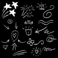 hand drawn set of abstract doodle elements. use for concept design. isolated on black background. vector illustration