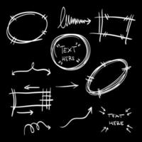 hand drawn set of abstract doodle elements. use for concept design. isolated on black background. vector illustration