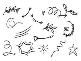 Doodle elements for concept design.  isolated on white background. Infographic elements. Brush stroke, curly swishes, swoops, swirl, arrow, heart, crown, star. vector illustration.