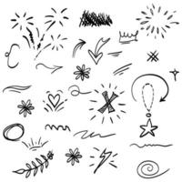 Doodle elements for concept design.  isolated on white background. Infographic elements. Brush stroke, curly swishes, swoops, swirl, arrow, heart, crown, star. vector illustration.