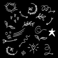 hand drawn set of abstract doodle elements. use for concept design. isolated on black background. vector illustration