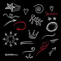 hand drawn set of abstract doodle elements. use for concept design. isolated on black background. vector illustration