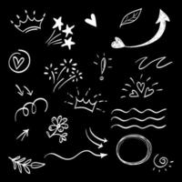 hand drawn set of abstract doodle elements. use for concept design. isolated on black background. vector illustration