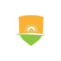 Home with sun vector logo design. Nature Landscape Logo Design.