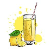 limonada fresca con una rodaja de limón y una pajita vector