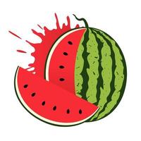 Watermelon with juicy slice. Summer fruit illustration isolated on white background vector