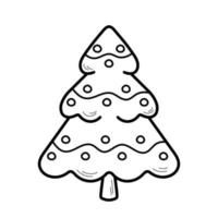 Cute Christmas tree in doodle sketch style. New Year decorative element. Vector illustration isolated on white background.