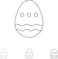 decoración pascua huevo de pascua huevo audaz y delgada línea negra conjunto de iconos vector