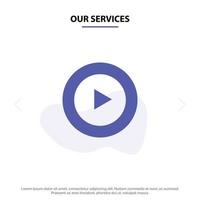 Our Services Studio Play Video mp4 Solid Glyph Icon Web card Template vector