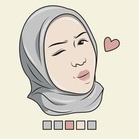 vector face of a Muslim woman with a funny expression, with the color palette