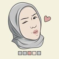 vector face of a Muslim woman with a funny expression, with the color palette