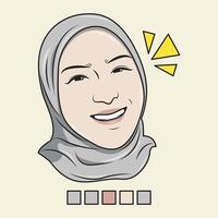 vector face of a Muslim woman with a funny expression, with the color palette