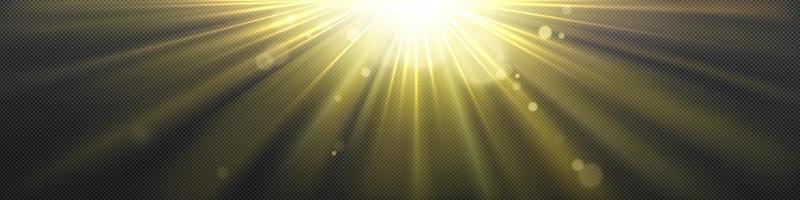 Sun light effect with yellow rays and lens glare vector