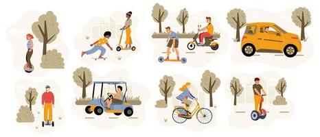 People drive different eco transport vector