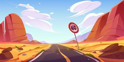 camino roto en el paisaje del desierto, carretera recta vector