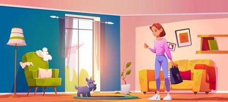 Dog mess angry owner woman and funny puppy at home vector