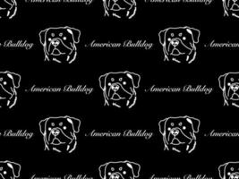 American bulldog cartoon character seamless pattern on black background vector