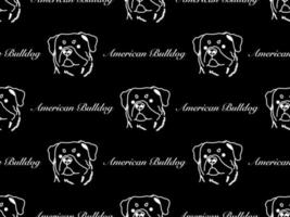 American bulldog cartoon character seamless pattern on black background vector