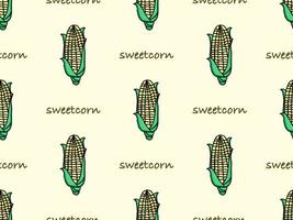 Corn cartoon character seamless pattern on yellow background vector