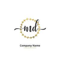 MD Initial handwriting and signature logo design with circle. Beautiful design handwritten logo for fashion, team, wedding, luxury logo. vector