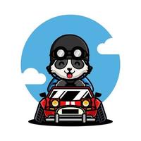 Cute raccoon driving a racing car vector